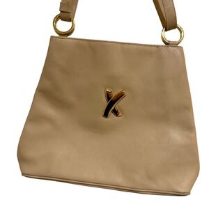 Vintage Paloma Picasso Leather Shoulder Bag Beige Gold Logo Italy Repair